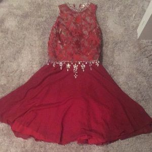 Red, diamond embroidered party/cocktail dress